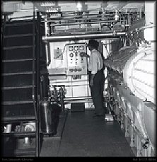 Foster Hay standing in the Flo. Cooper engine room, 1962. Click to enlarge