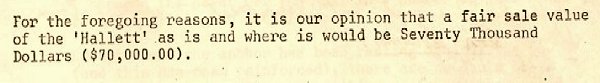 1975 - Russel Bros. Valuation of the Hallett by E.M. Cordrey